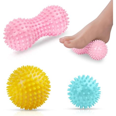 Massagebälle Faszienball Igelball 3er Noppen Rücken Pink gelb blau (1/5)