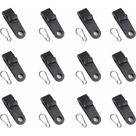 Clips de bâche de tente, 12 clips de bâche multifonctions (noir), clips de fixation pour tendeur de bâche avec œillets (1/4)