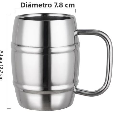 Chope à bière double en acier inoxydable (500 ml) avec poignée (1/5)