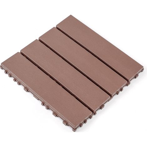 Baldosas de terraza encajables de PP 44 piezas 30,5 x 30,5 x 2 cm marrón (1/5)