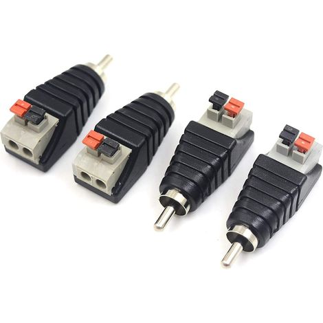Adaptateur de câble haut-parleur RCA, lot de 4, connecteur RCA mâle vers AV 2 femelles, bornes à vis, balun à ressort pour vidéo et audio, compatible avec la vidéosurveillance (RCA M/F). (1/3)