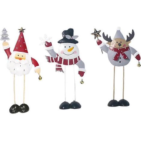 Lot de 3 décorations de table de Noël en fer forgé : bonhomme de neige, renne, Père Noël, ornement de bureau créatif-19X11X0.8cm (1/3)
