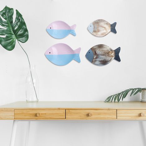 Décoration murale en bois représentant un poisson, sculpture de poisson en bois, idéale pour un thème de plage. (1/5)