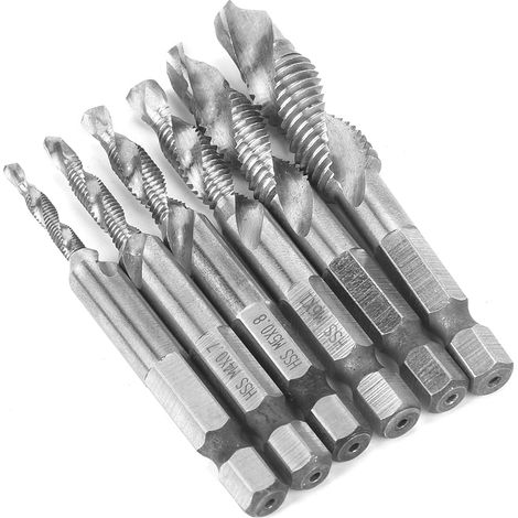 6 Stück HSS 6,35 mm Sechskantschaft-Gewindebohrer Kombigewindebohrer M3/M4/M5/M6/M8/M10 (Typ A) (1/5)