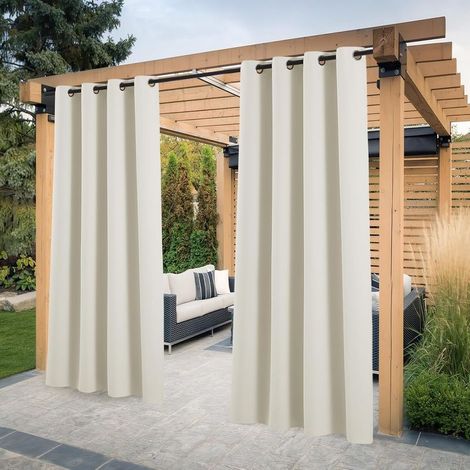 Rideau imperméable extérieur, Isolation thermique, ( Beige Clair, 2 PCS / 132 X 213 CM) coupe-vent et protection UV occultants pour les jardins, tonnelle pergola, balcons,Terrasse (1/5)
