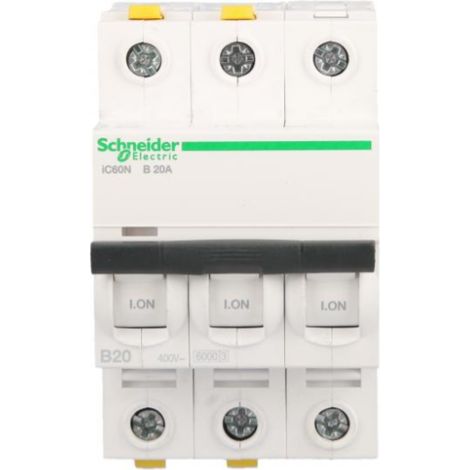 Interruptor automático 3P B 20A 6kA CA iC60N-B20-3 Acti9 A9F03320