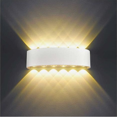 Applique Murale Interieur LED 12W Blanc Lampe Murale Moderne, IP65 Étanche appliques murales exterieures en Aluminium, Up Down Spot Lampe pour Salon Chambre Hall Escalier Pathway (Blanc Chaud) [Classe (1/5)
