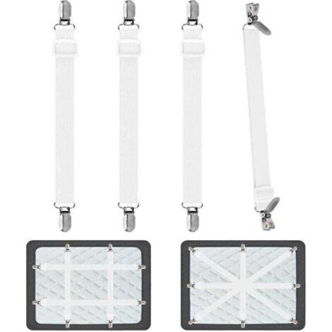 Tendeur Drap Housse pour Linge de Lit 4 Pièces, Réglable Sangles Draps Élastique Sangle de Maintien Ajustable pour Lit ou Canapé d'angle, Matelas, Fauteuil Sièges Coussin (Blanc)