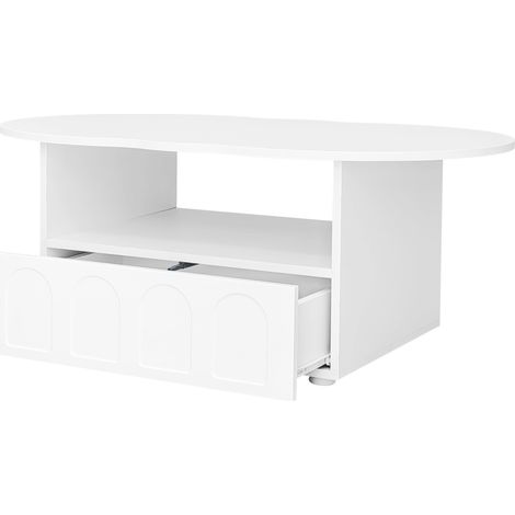 Table basse nuage avec tiroir et étagère en panneau de particules blanc, 100x60x40,5 cm (1/5)