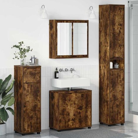 Badezimmermöbel-Set 4 pcs Geräucherte Eiche Holzwerkstoff