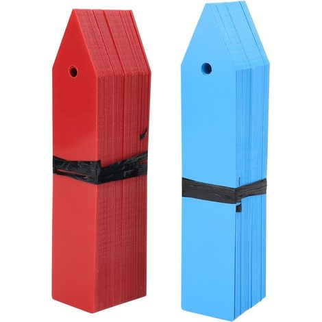 100 étiquettes de jardin en plastique imperméable, réutilisables en PVC pour plantes et pots de fleurs (bleu + rouge). (1/5)