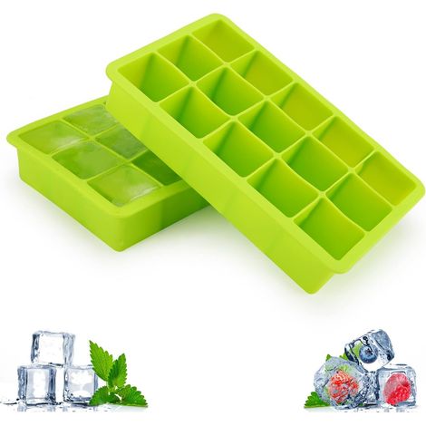 Lot de 2 plateaux à glaçons, moules à glace de qualité alimentaire approuvés par la FDA, 15 petits glaçons par plateau - Vert