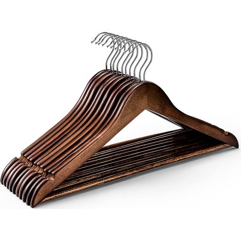 Lot de 10 cintres en bois, cintres robustes pour armoires, finition lisse et barres antidérapantes pour pantalons. (1/5)