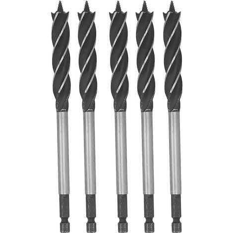 5-teiliges Set Holzbearbeitungsbohrer, Metalllochsäge, Spiralbohrer, 4-schneidig, 4-Nut-Sechskantschaft, 13 mm