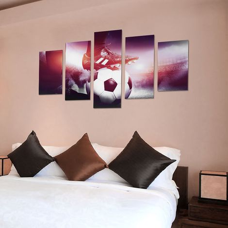 Tableau sur toile de football en 5 panneaux, imprimé, décoration murale pour la maison, le bureau ou la chambre (S) (1/5)