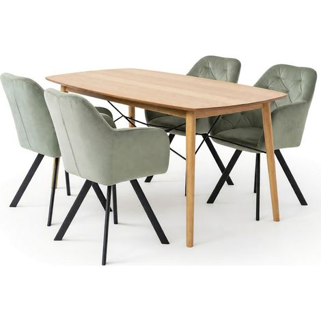 Conjunto de mesas y sillas para comedor Norsica Daltea 117, Beige + Negro, 76x80x150cm, Diámetro: 0, Número de asientos: 4, Estilo: Contemporary