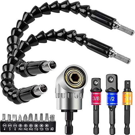 Rallonge tournevis magnétique Rallonge vis à tête hexagonale Pointe de connexion pour perceuse électrique + 105 ° Jeu de tournevis à angle droit Foret Hex Bit Socket Adapter (1/5)