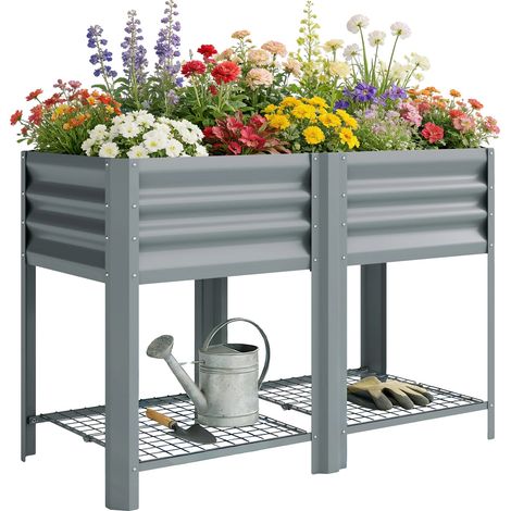 Jardin Élevé, Revêtement Résistant aux Intempéries, Capacité de Culture Polyvalente, Gris Clair (1/5)
