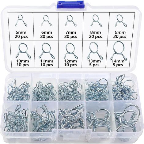 140 Pièces 10 Tailles 5-14 mm Collier de Serrage de Ressort de Carburant à Unique Ligne Kit, Clip à Ressort Tuyau, Serrage Durite Essence Serre-joints à Tuyaux, Argent (1/5)