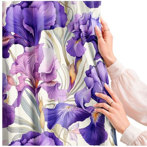 Rideau pour salon, cuisine, chambre, à œillets, rideaux prêts à poser, motif iris 300 cm (1/5)