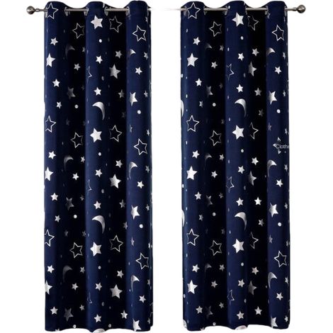 Rideaux occultants pour enfants avec lune et étoile pour chambre à coucher - Rideaux et rideaux découpés avec œillets pour chambre d'enfant - Rideaux (1/5)