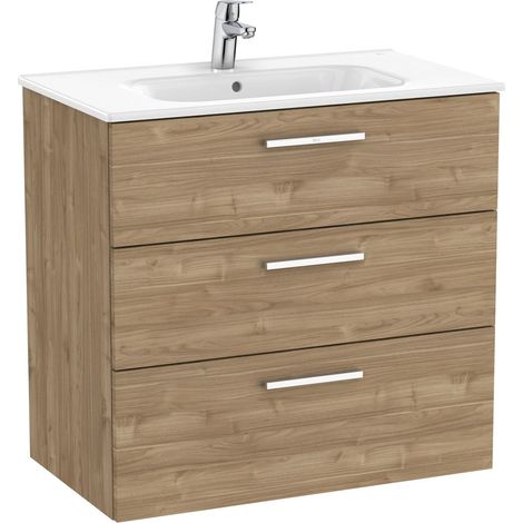Pack Unik Family mueble base de 3 cajones + lavabo VICTORIA - ROCA Color: Nogal - Medidas: 805x453x741 mm