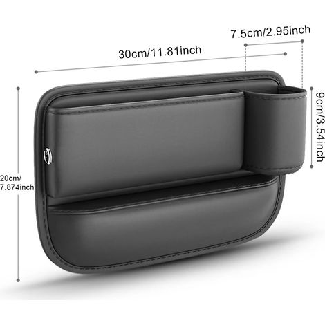 (GAUCHE) Sac de rangement en similicuir pour l'espace entre les sièges de voiture, avec porte-gobelet et porte-téléphone. Boîte de rangement multifonction pour l'intérieur de la voiture. (1/5)