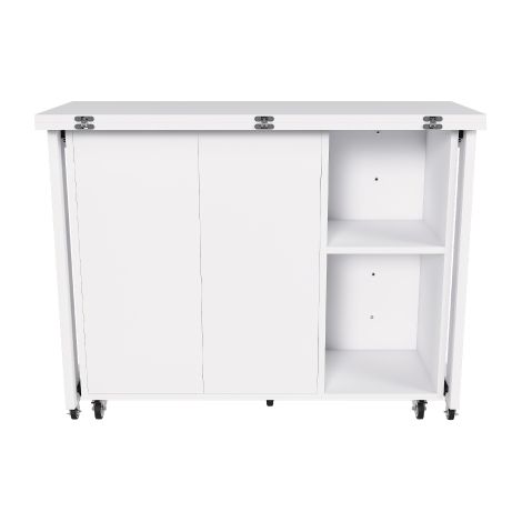 Table pliable multifonction blanche avec roues 360° verrouillables, grand rangement, utilise comme table à manger, buffet et table basse (1/5)
