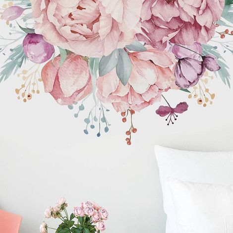 Décor mural autocollant floral romantique pour chambre d'enfant, entrée, salon, stickers muraux chaleureux, adhésifs de décoration intérieure, fleurs douces, ambiance cosy (1/5)