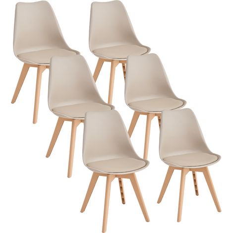 Wokaka - Set di 6 sedie da pranzo - Design scandinavo - Sedie beige, gambe in polipropilene