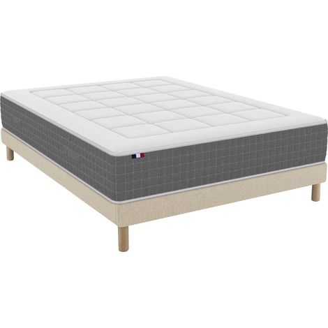 Ensemble matelas ressorts ensachés 7 zones H28 cm sommier en kit beige 160x200 cm (1/5)