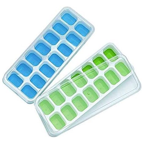 Lot de 2 plateaux à glaçons en silicone avec couvercle amovible, facilement amovible et flexible et 28 Moules à glaçons avec résistant aux Lfgb Certifié, durable, empilable et passe au lave-vaisselle