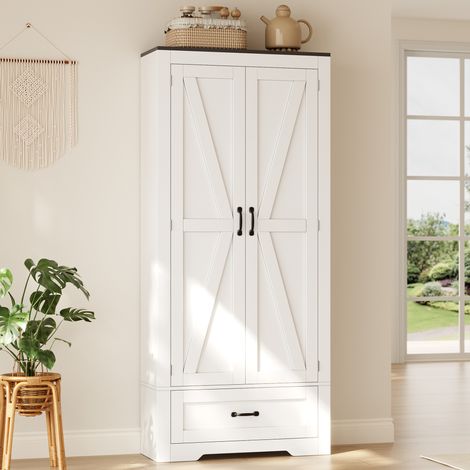 Armadio cucina 80 x 35 x 183 cm, 2 ante, cassetto, ripiani regolabili, bianco OKMYHOME (1/5)