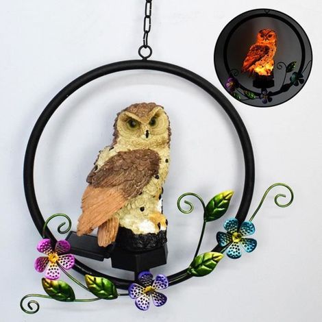 2 lampes de jardin solaires hibou, lumière décorative étanche IP55, autonomie 6 à 8 h, idéale pour pelouse, terrasse et piscine