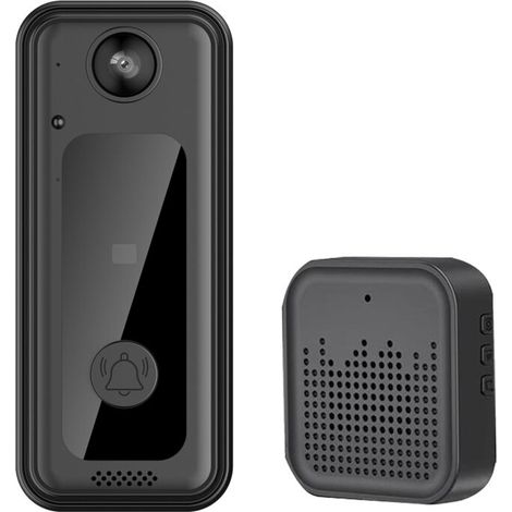 Sonnette vidéo intelligente Wi-Fi compatible avec le contrôle à distance par téléphone portable - Ensemble de sonnette visuelle grand angle haute définition (1/5)