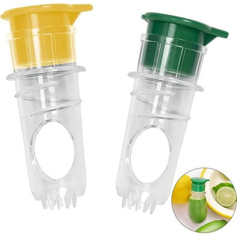 Exprimidor manual de cítricos de 2 piezas, mini batidora, de plástico, para limones, naranjas, pomelos y uso en la cocina color amarillo verdoso. (1/4)