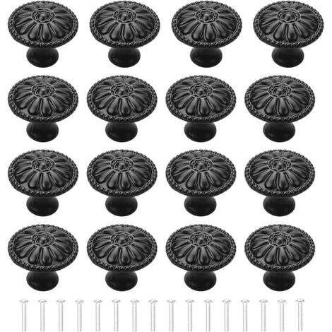 Lot de 16 poignées de porte noires vintage pour meubles de cuisine et tiroirs. (1/5)