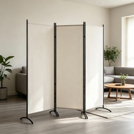 Montage Facile et Rapide Paravent 3 Panneaux Séparateur de Pièce Brise-Vue Occultant Modulable Beige 253 x 182 cm (1/5)
