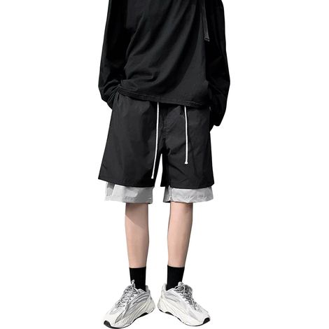 Short Homme Double Couche Longueur Genou Cordon De Serrage Poche Latérale Design Bicolore Pour Été Sport Loisirs Taille L (1/5)