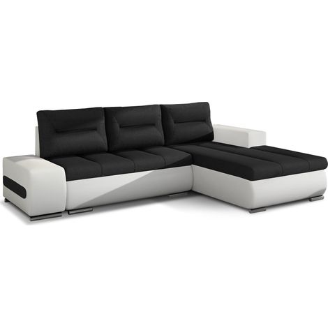 Canapé convertible angle droit tissu noir et simili blanc Waker 275cm (1/5)