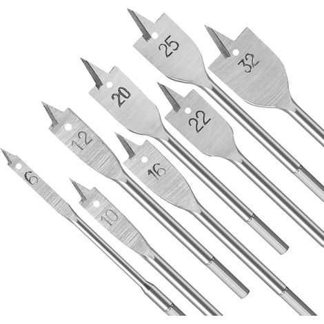 Foret A Bois Plat - 6 10 12 16 20 22 25 32 mm - Pour Bois Tendre Et Dur - Ensemble De 8 Pièces