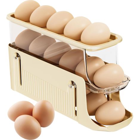 Distributore automatico di uova a 3 livelli, 2 pezzi, contenitore per uova da cucina per 17 uova, distributore di uova per frigorifero, cucina, armadietti (1/5)