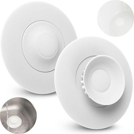 Bouchon d'écoulement universel 2 pcs Ø11 cm blanc silicone, filtre intégré pour aliments et cheveux, drains jusqu'à Ø80 mm, évier lavabo baignoire (1/5)