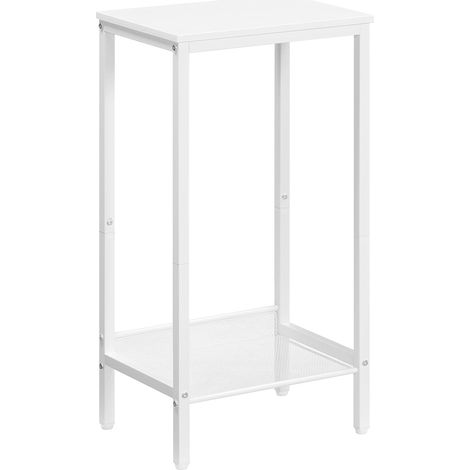 Table d'Appoint, Table de Chevet avec étagère grillagée réglable, Bout de Canapé Fin, pour Lampe, Bureau, Couloir, 38 x 28 x 73,5 cm, Blanc (1/5)