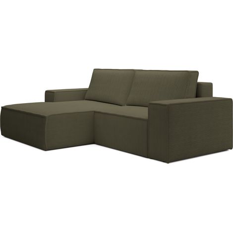 Selsey Farese Mini – Ecksofa mit Cordbezug, Schlaffunktion und Stauraum, Olivgrün, links (1/5)