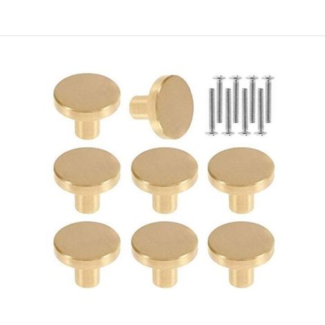 Boutons de Porte Boutons d'armoire Ronds en Laiton Massif Poignées Rondes de Meuble Vintage avec Vis pour Armoire Placards Tiroirs 20 x 25mm (8Pcs)，Starlight