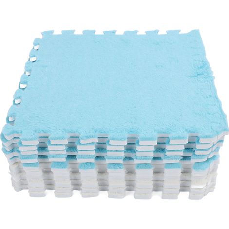 Lot de 10 tapis de sol en mousse peluche, lavables et emboîtables, à découper, doux et modulables, pour salon et chambre. 5 pièces bleu marine + 5 pièces blanches. (1/5)