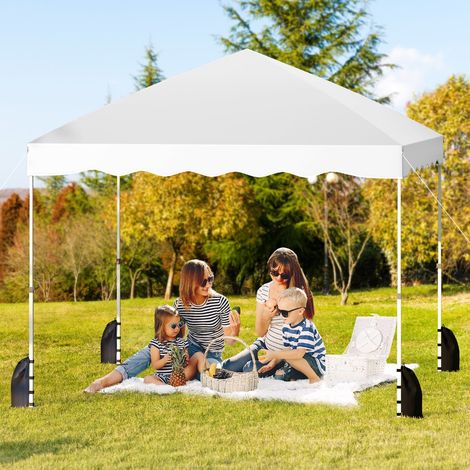 Tonnelle Pliante 3 x 3 M, Abri Extérieur Portable et Pliable avec Sac à Roulettes 8 Piquets 4 Ancrages 4 Cordes Coupe-vent Blanc (1/3)