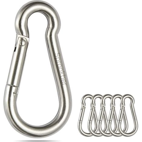 Mousqueton INOX à Ressort Acier - Clips Acier 304 Inoxydable pour des Attachements Sécurisés, Lot de 6 (1/4)