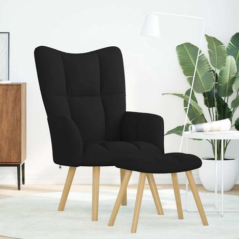 Chaise de relaxation avec repose-pied Noir Tissu (1/5)